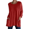 thumbnail image 1 of NINGMENG Hauts pour Femmes Couleur Unie Col Rond Manches Longues Poches Chandail T-Shirts Extérieur, Rouge, TTTTG, 1 of 5