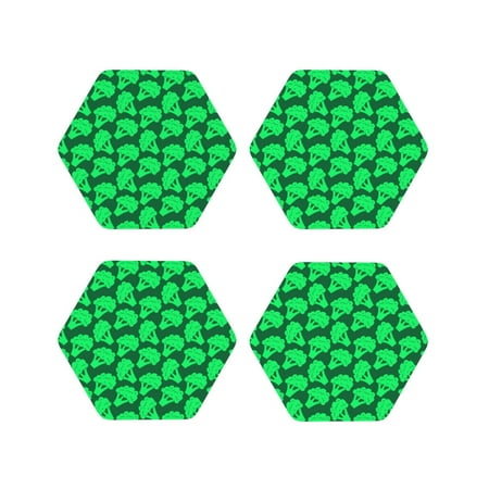 

Junzan Green Broccoli Print Coasters for Drinks - Leather Coasters Set of 4 for Coffee Table for Housewarming/Kitchen/Bar/Decor-Hexagon