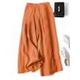 thumbnail image 2 of Women' s Culottes Linen Blend Wide Leg Pants Casual Capri Pants Cropped Pants Elastic Waist Palazzo, 2 of 5
