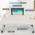 thumbnail image 4 of Folding Lap Desk, 23 Inch Portable Wood White Laptop Bed Desk Lap Desk with Cup Holder, for Working Reading Writing, Eating, Watching Movies for Bed Sofa Couch Floor, 4 of 11