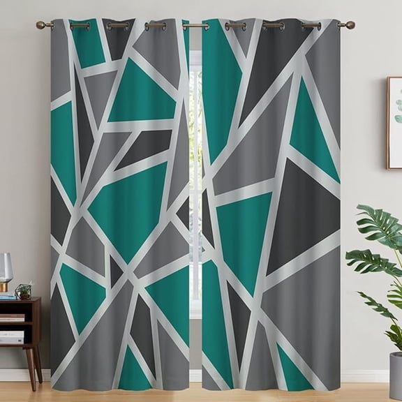 Blackout Curtains, Green Curtains Grey Curtains For Bedroom Living Room Home Decor, Abstract Geometric Curtains & Drapes Darkening Grommet Thermal Insulated Curtains 26"W x 45"L (Pack of 2)