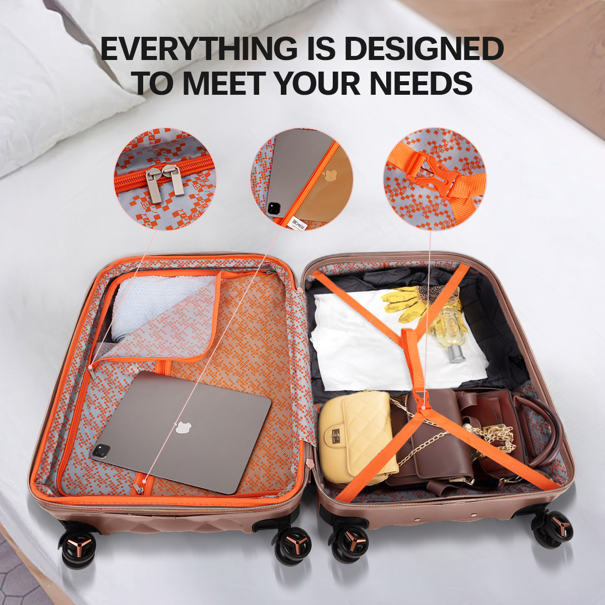 4-Piece Hardside Luggage Set, Lightweight Spinner Suitcases with TSA Lock, Expandable, Rose Gold, 14"/20"/25"/29", WD8810