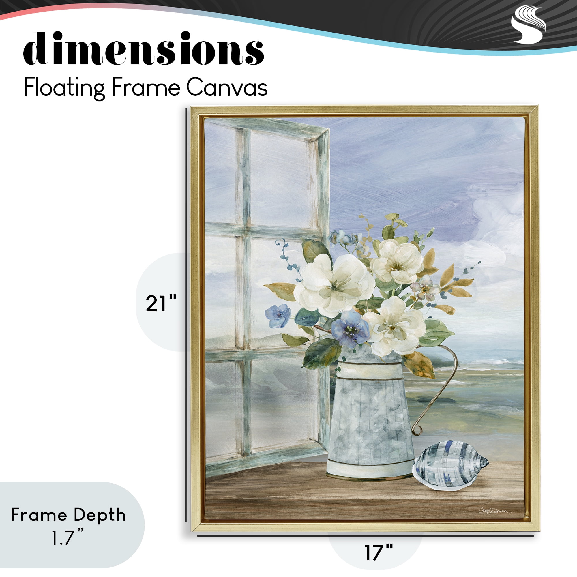 Stupell Industries Seaside Floral Bouquet Window Gold Framed Floater Canvas Wall Art, design by Carol Robinson