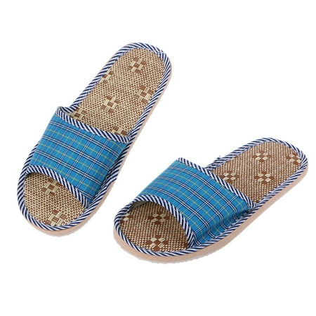 

Unisex Linen Flax Plaid House Flat Slipper Indoor Home Cozy Open Toe Scuffs