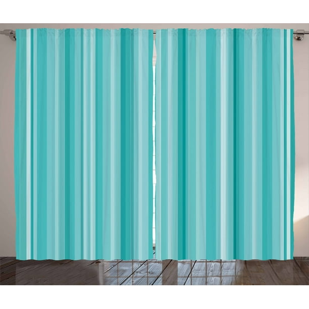 Aqua Curtains 2 Panels Set, Abstract Ocean Inspired Palette Lines