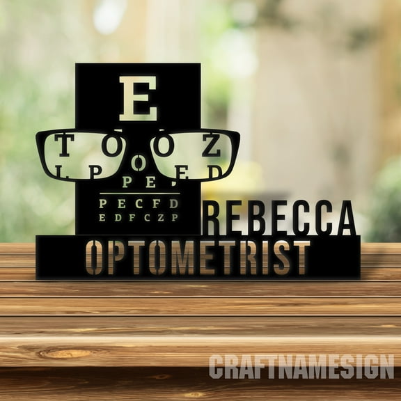 Craftnamesign Custom Wooden Optometry Desk Name Plate, Optometrist Metal Nameplate, Office Decor