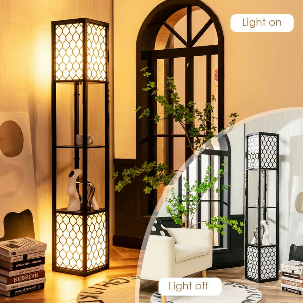 YYAo Lamp, Floor Lamp for Living Room, Modern Shelf Freestanding Floor Lamp with Double Lamp Pull Chain and Foot Switch