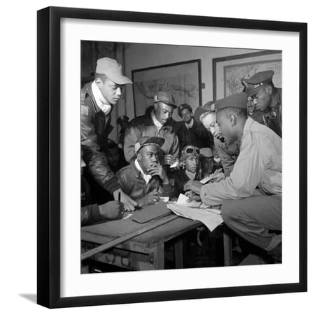 Art.com Preflight Briefing of Several Tuskegee Airmen at Ramitelli, Italy, March 1945 Photo, Black Frame Wall Art, 21" x 21"