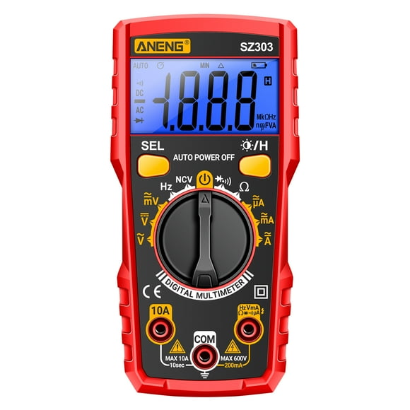 ANENG ANENG SZ303 Multimètre Numérique avec NCV, Diode, et Test de Fréquence, Comptes de 1999, Haute Précision pour Tension AC/DC, Courant, Résistance, Design ABS Rouge, Sans Batterie Incluse