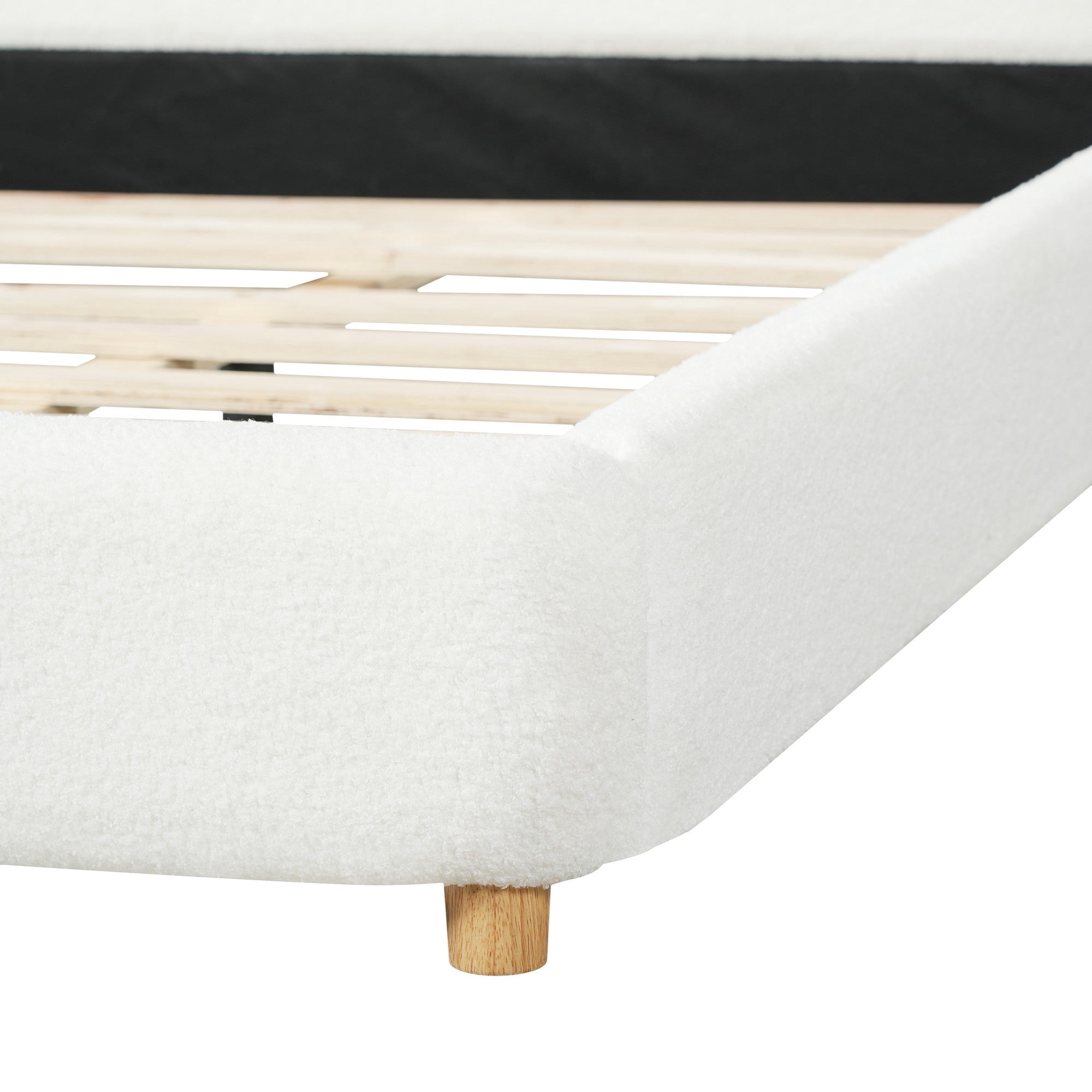 Sailvan Queen Minimalist Teddy Fleece Upholstered Bed Frame with Curved Headboard,Soft Plush Platform Bed,800lb Weight Capacity,Easy Assembly