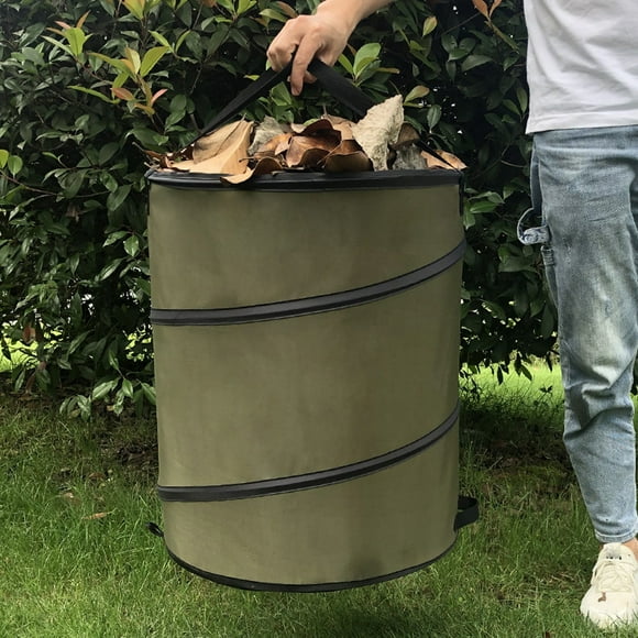Clearance! Haidf 10 Gallon Collapsible Trash Can, Reusable Pop-up Trash Can with Handles, Collapsible Garbage Can for Lawn Yard Garden Camping, Yard Waste Bin, Yard Waste Container, 13.4 Inch, Green