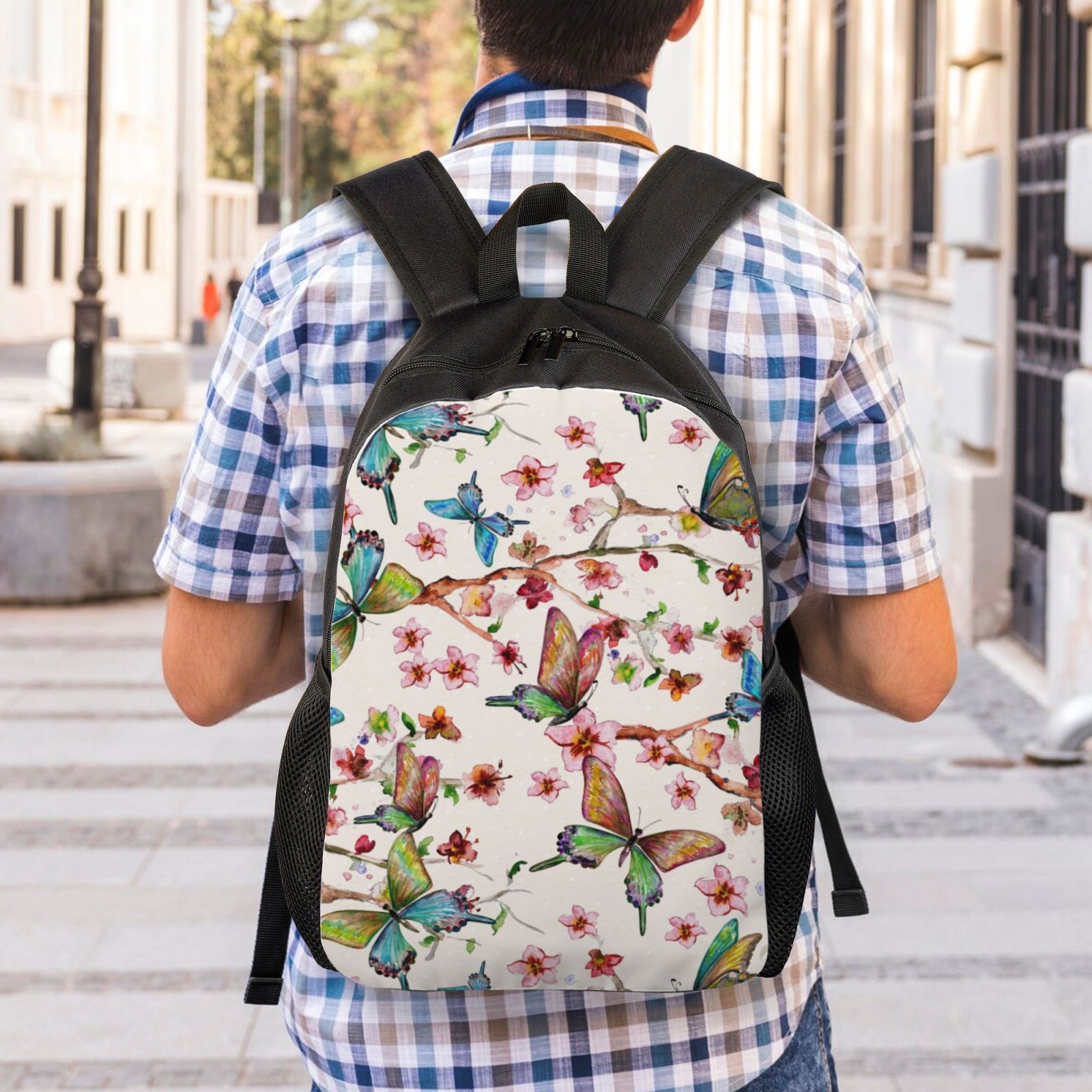 Xecao Watercolor Floral With Butterflies Print School Backpack with Laptop Compartment Small Travel Laptop Backpack for Women Men Waterproof College Backpack Simple School Bag