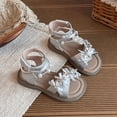 thumbnail image 4 of SGMVNU Toddler Girls Sandals and Pearls Strappy Dress Sandals Open Toe Flat Sandals Summer Shoes for Little/Big Kids Silver Size 10.5-11 Years, 4 of 7