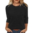 thumbnail image 1 of Chandails d'Automne Grande Taille pour Femmes Automne et Hiver Couleur Unie Col Rond Bas Rayé Ample Décontracté Manches Trois-Quarts, 1 of 5