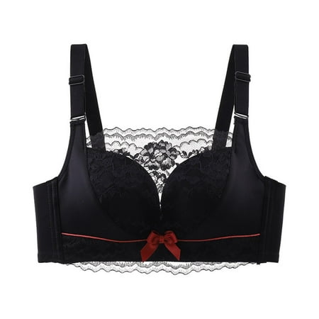 SMihono Women s Unlined Minimizer Bra Full Coverage Deep V Wirefree Push-Up Bralette Lace Everyday Mesh Embroidery Bras Black S