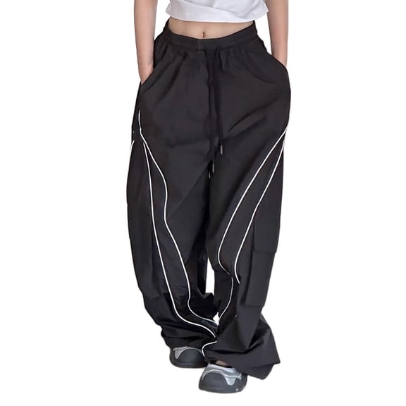 PMVFHDE Girls Cargo Pants Casual Jogger Elastic Waist With Pockets Black,8-9 Years