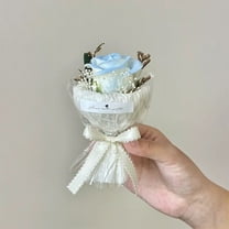 Peacheart Mini Artificial Blue Rose Bouquet with Dried Flower, Cute Faux Flower Romantic Gifts for Her Women Mom Christmas Valentines Day Mother's Day Anniversary Birthday