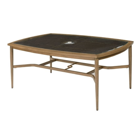 umbrella patio hole table zenith rectangular emerald aluminum dining glass