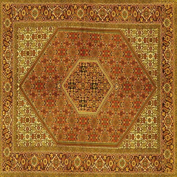 Ahgly Company Machine Washable Indoor Square Persian Yellow Traditional Area Rugs, 4' Square