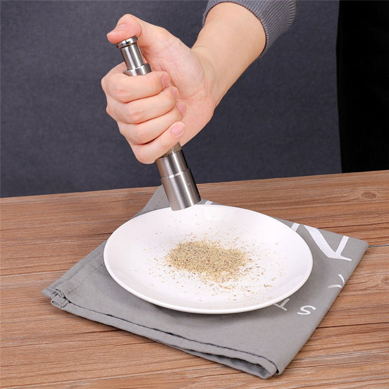 Manual Salt and Pepper Grinder Set Thumb Push Pepper Mill Stainless Steel Spice Sauce Grinders with Metal Holder