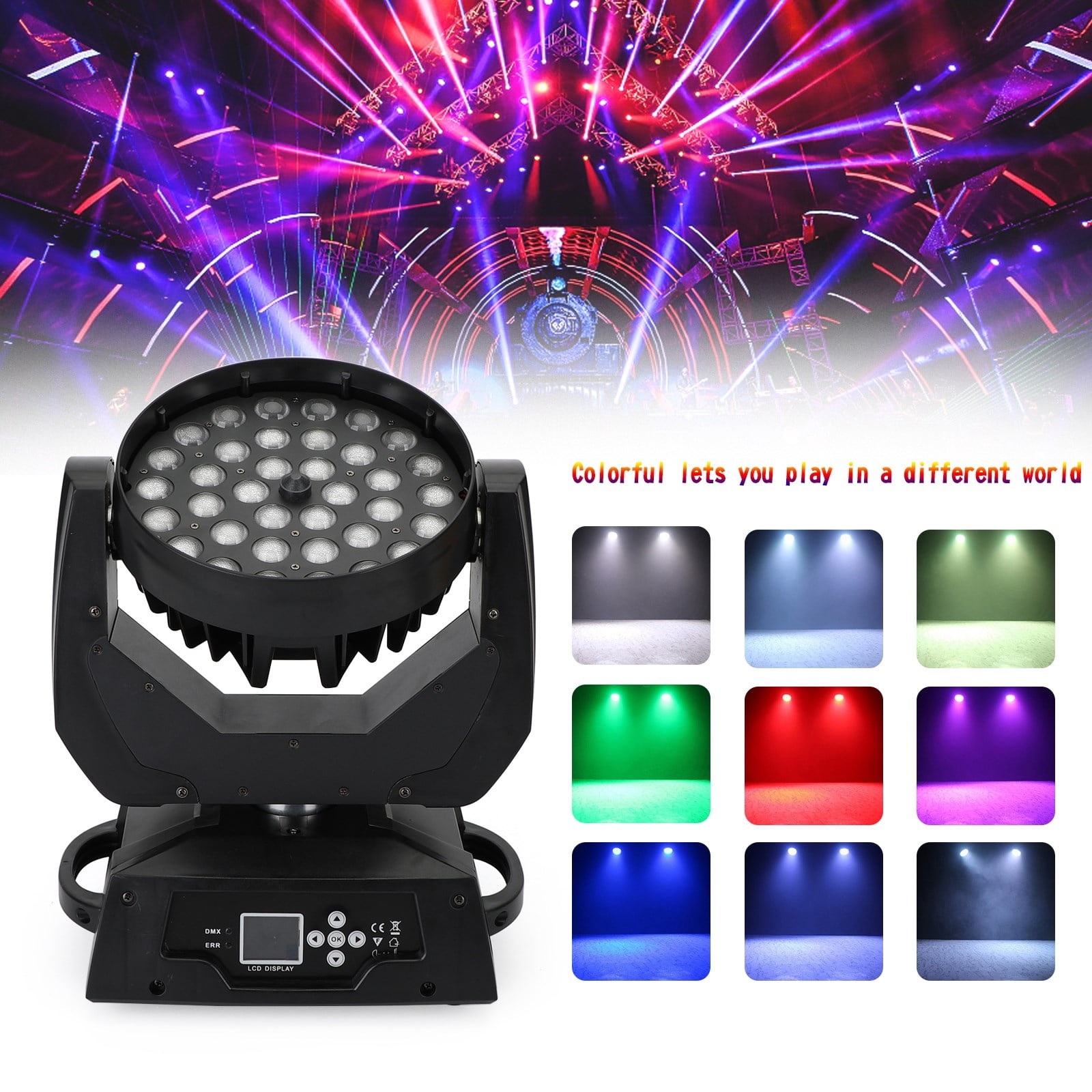 36 x 10W RGBW 4in1 LED Zoom Moving Head 360W Wash Stage Light DMX 15CH 1-4Pcs