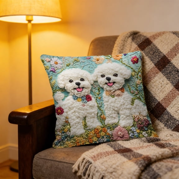 Tuvgenk Throw Pillow Covers Embroidered 18x18 In Indoors Polyester Pillowcases Dog Multicolor Furry for Patio
