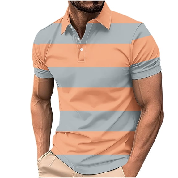 zfwon Polos Shirts for Men Short Sleeve Lapel Tops Casual Workout Sports Shirts Summer Fashion Breathable Striped Sport Golf Tennis Pullover Regular Fit Loose Tees