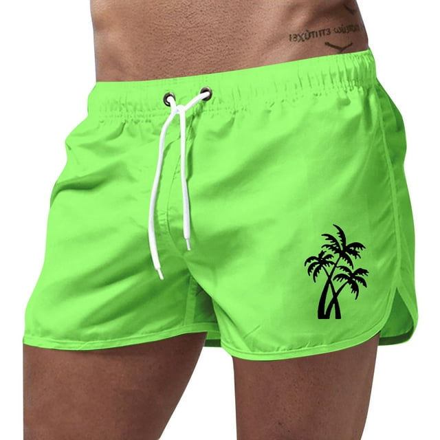 Board Shorts Summer Male Beach Sports Fashion Polyester Color Coconut Tree Print Shorts Beach Shorts Green XXL