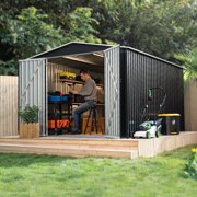 NETAJE 8x12 FT Outdoor Metal Shed with Updated Aluminum Frame, Lockable Doors & Sliding Roof for Backyard, Garden, Gray