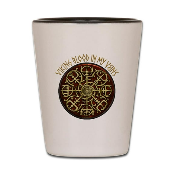 CafePress - Nordic Guidance Viking Blood - White/Black Shot Glass, Unique and Funny Shot Glass