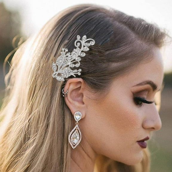 Crystal Bride Wedding Hair Comb Silver Leaf Hair Clip Rhinestones Bridal Hair Piece Decorative Hair Accessories for Women and Girls