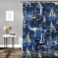 thumbnail image 2 of Orinice  Navy Blue Stall Shower Curtain, Sailboat Vertical Stripe Pattern Anchor Fishes Gulls Paint Effect Nautical Theme, Fabric Bathroom Decor Set with Hooks,  60x72, 2 of 7