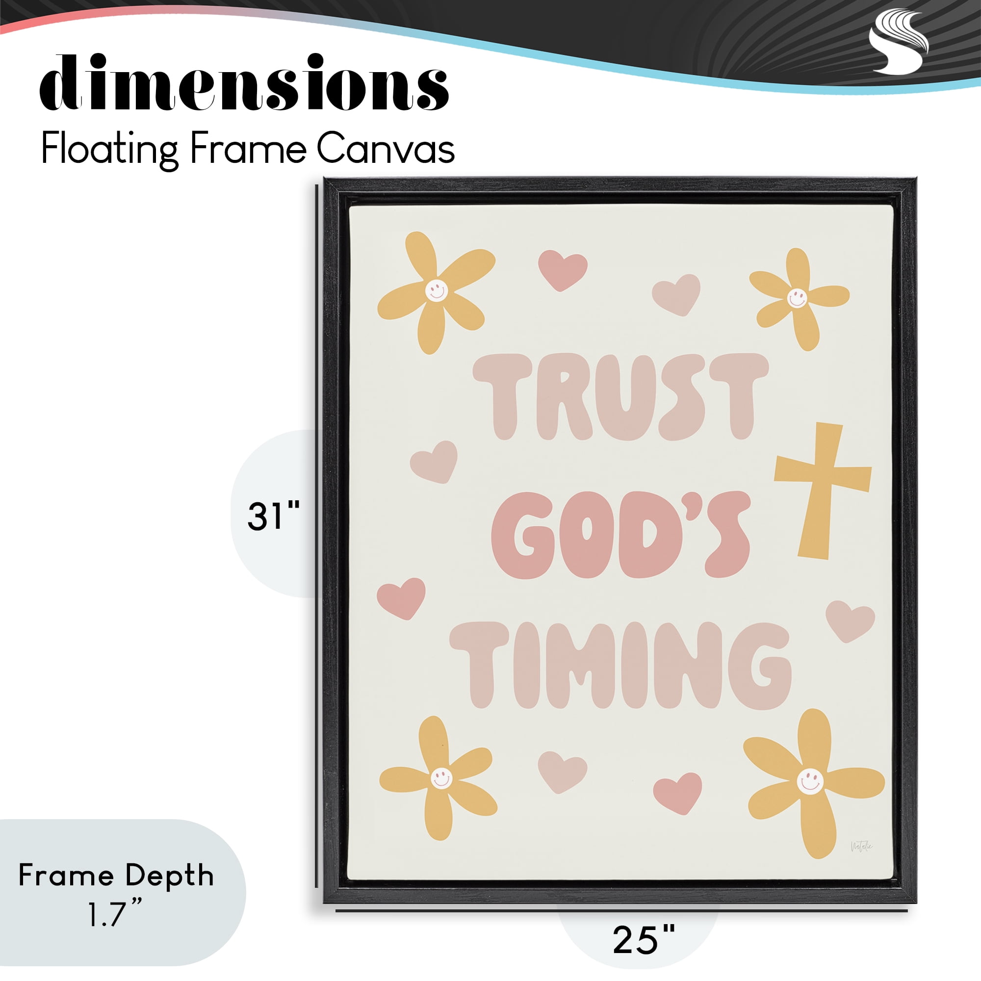 Stupell Industries Retro Trust God's Timing Black Framed Floater Canvas Wall Art, design by Natalie Carpentieri