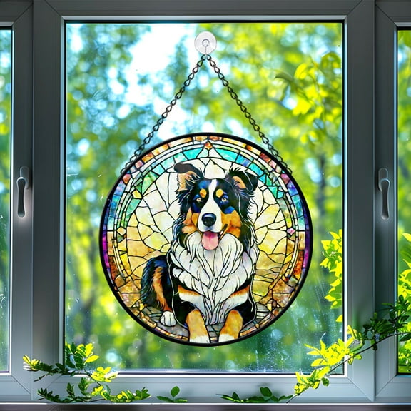 Australian Shepherd Stained Glass Suncatcher, Australian Shepherd Glass Suncatchers for Windows For Merry Christmas