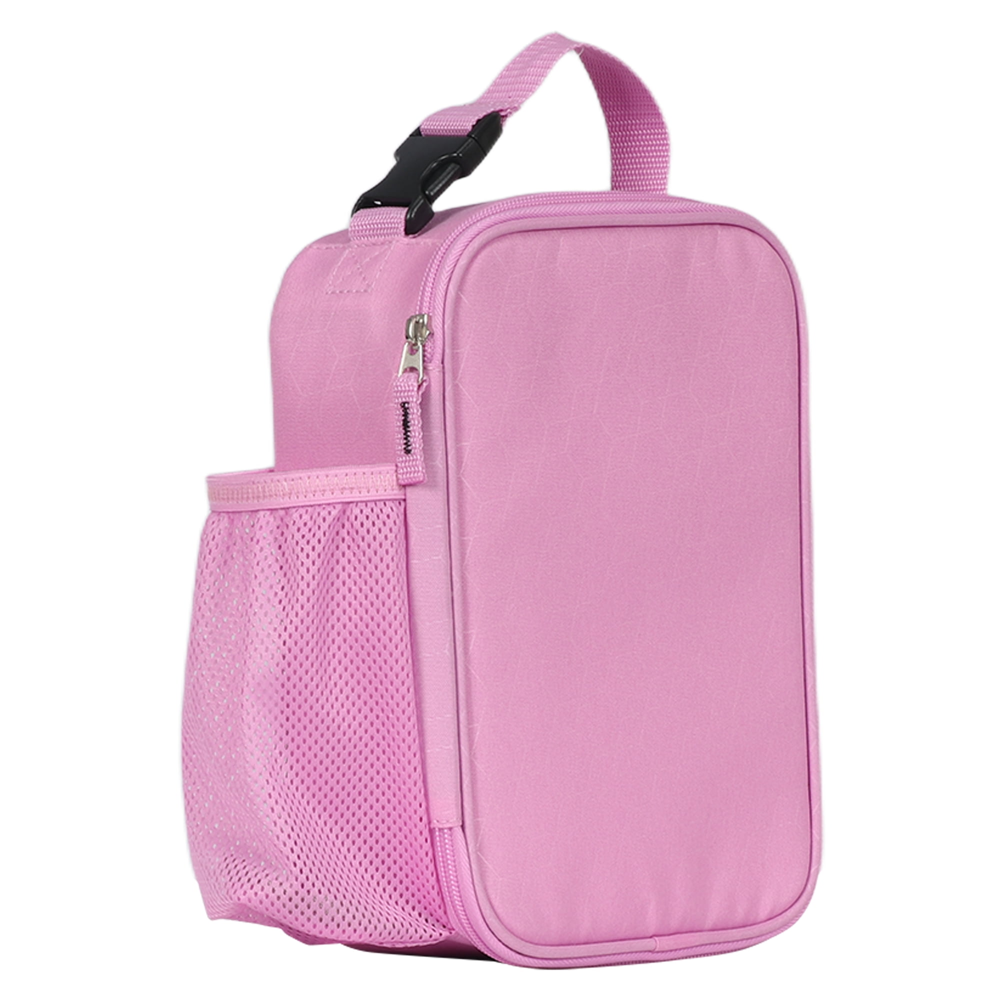 Mainstays Kids Geometric Insulated Polyester Reusable Lunch Bag with Mesh Side Pocket, Pink