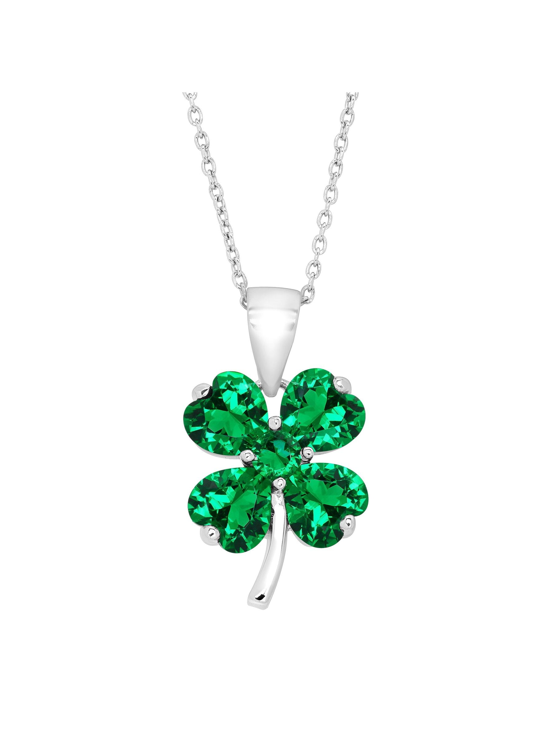 Shamrock Pendant with Green Cubic Zirconia in Sterling Silver 