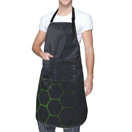 

Cauagu Modern Hexagonal Neon Grid Aprons with Pockets Waterproof Apron for Women Kitchen Cooking Apron Adjustable Bib Aprons Chef Apron for Cooking Drawing Crafting
