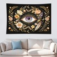 thumbnail image 3 of Floral Snake Moon Tapestry, Black Background Golden Botanical Feather Star Wall Hanging, Mystic Witchy Boho Celestial Aesthetic Bedroom Dorm Living Room Wall Decor Tapestries, 60"×90", 3 of 6