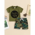 thumbnail image 5 of Toddler Boys Summer Shorts Sets Short Sleeve Letter Print Tops and Drawstring Camouflage Shorts Sets, 5 of 10