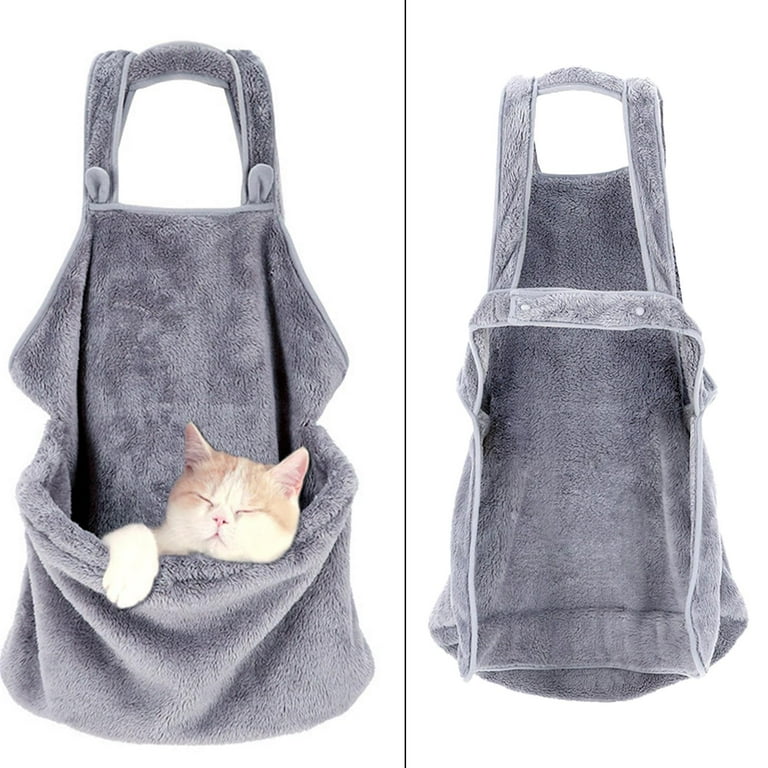 Beloving Cat Carrier Apron with Pocket for Holding Velvet Pets Holder Pouch Puppy Kitten Gray 63x72cm