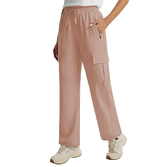 biudgviw Womens Hiking Pants Quick Dry Drawstring Cargo Pants Lightweight Casual Elastic Waist Outdoor Travel Pants with Zipper Pockets