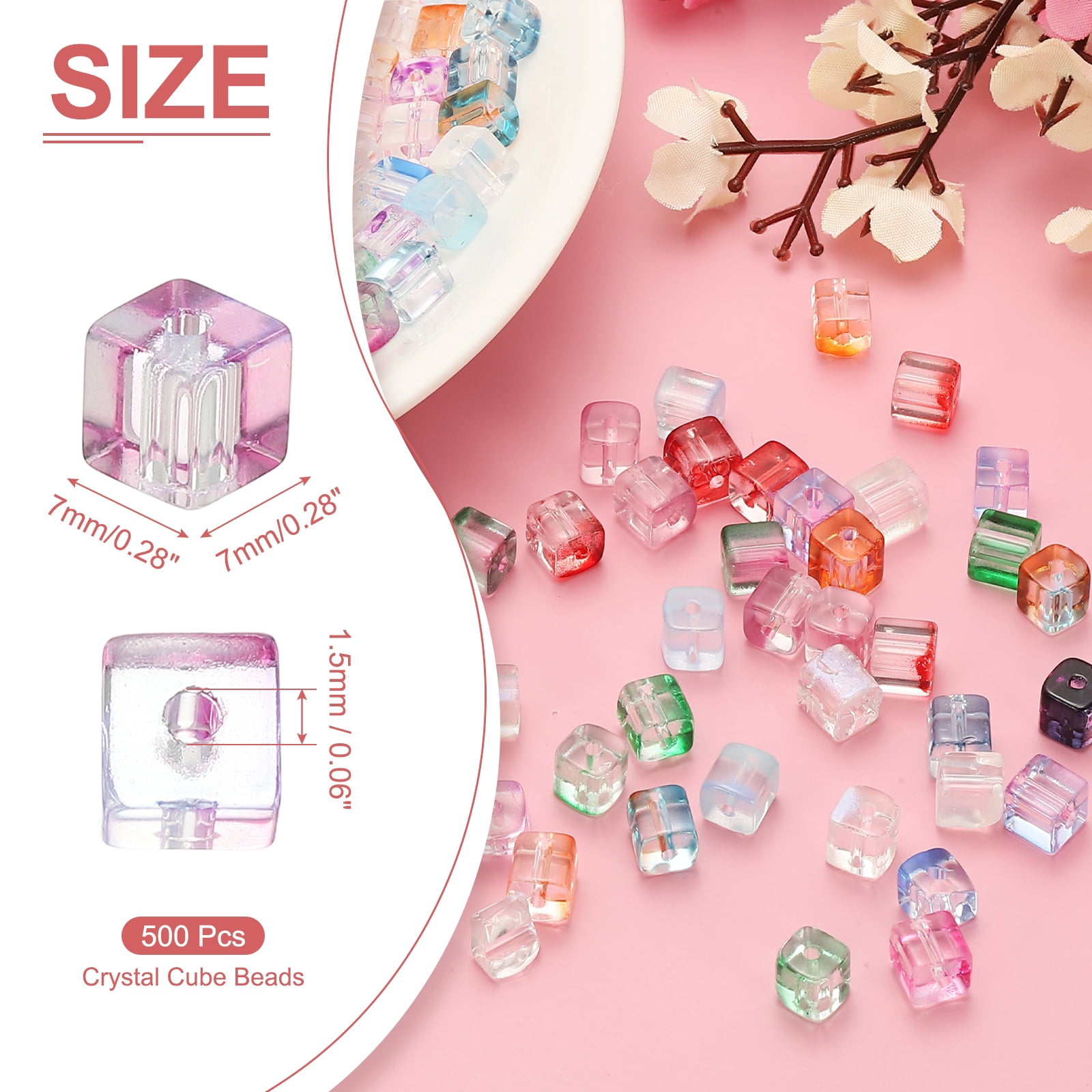 Uxcell 500 Pcs Crystal Cube Beads, 7mm Clear Glass Faceted Square Spacer Beads Craft Making Supplies for Jewelry DIY Bracelet Earring Necklace, Blue Purple