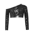 thumbnail image 3 of TSSOE Kids Girls One Shoulder Long Sleeve Sequins Jazz Hip Hop Ballet Dance Crop Top Athletic Shirts For Performance Black 10, 3 of 6