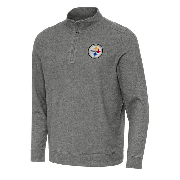 Men's Antigua Heather Black Pittsburgh Steelers Subtle Quarter-Zip Top