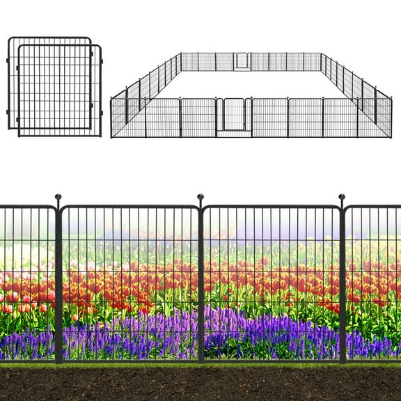 Decorative Garden Metal Fence 69ft (L)×32in(H) 30 Panels Heavy Duty Iron Wire Animal Barrier Temporary No Dig Fence Landscape Edging Privacy Fencing for Yard, Outdoor, Dog, Patio, Flower Bed