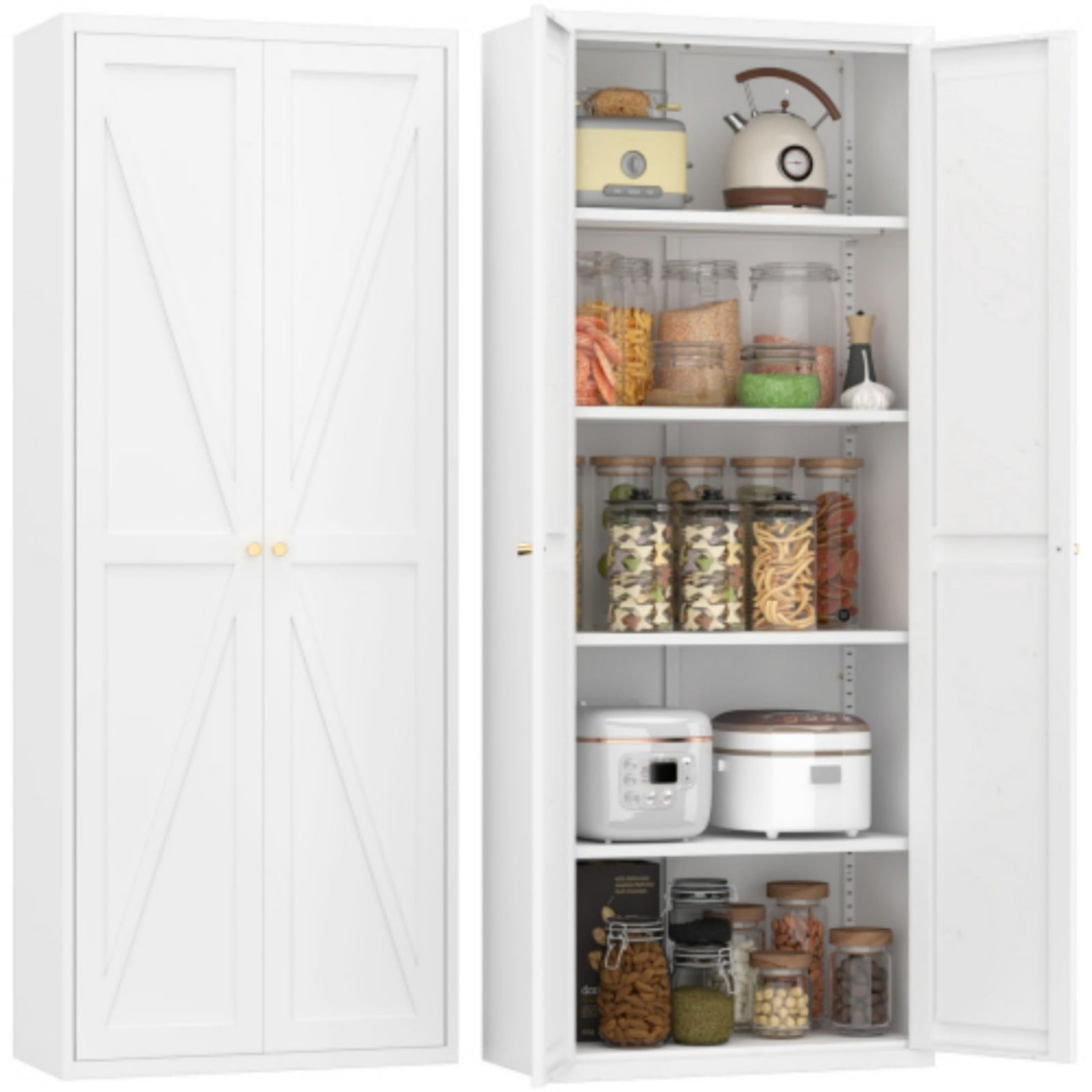 71" H Metal Storage Cabinet, 2-Door Steel Pantry Cabinet with Adjustable Shelves, Freestanding Kitchen Storage Cabinet for Living Room, Bedroom, Office, Black