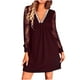 thumbnail image 1 of Mini vestido de manga larga de color sólido con cuello en V y estampado de encaje informal sexy para mujer a la moda Pompotops  hdfakjf5889, 1 of 1