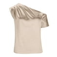 thumbnail image 4 of Wycnly Summer Tops for Women Workout Tops for Women One Shoulder Lightweight Silky Satin Ruched Tops 2024 Fashion Solid Tee Tops Ladies Slash Neck Short Sleeve Shirts, 4 of 7