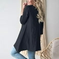 thumbnail image 3 of Womens Casual Linen Shirt Tops Loose Fit Long Sleeve Crew Neck Solid Plus Size Linen Blouses with Pockets, 3 of 8
