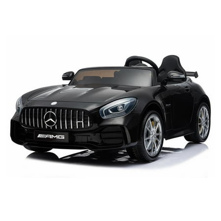 2 Seater 12V powered Mercedes ride on car 4WD for kids Remote Control LED lights Opening doors MP3 - Black